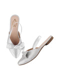 Shoetopia Stylish Decor Bow Point Toe Slingback Cream Mules For Women & Girls /Eu37,Silver,4,B0DJJWBPNR