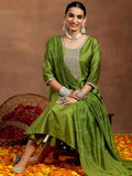 Libas Women'S Silk Blend Kurta Set (Gs9110R Green 2Xl
