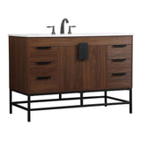 Elegant Decor Indoor Modern Under Sink Bathroom Fixtures Storage Organizer Cabinet 30 Inch Single Bathroom Vanity - Teak