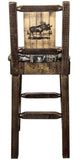 Montana Woodworks Homestead Collection Barstool With Upholstered Seat, Woodland Pattern, Laser Engraved Moose Design, Stained &