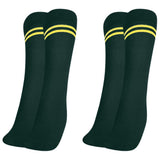 Mukhaksh (Pack Of 2 Pairs Boys Kids Bottle Green Socks With Yellow Stripes Border Lining, Bottle Green With Yellow Stripes Calf