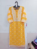 Anni Designer Women'S Cotton Blend Straight Chikankari Embroidered Kurta (Stho-Mustard-Nw_S_Mustard_Small),Mustard,S,Cotton Blend,Regular,