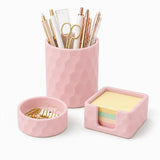 Aesthetic Geometric Silicone Desk Organizer Set of 3,Modern Office Desk Accessories with Round Pen Holder,Paperclip Tray,Sticky