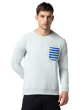 FYLTR Men's Casual Raglan Sleeve Sweatshirt with Pocket Detail - Full Sleeve | Rib Hem & Cuff | Casual Winterwear for Men,Crystal Clear