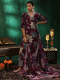 Libas Womens Printed Silk Blend Straight Kurta With Trousers And Dupatta Burgundy S 49046