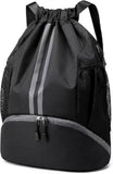 Amhory Drawstring Backpack With Shoe Compartment, Waterproof Oxford Fabric Bag With Wet And Dry Inner Pocket, Wide Shoulder Stra