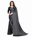 rangita Women Striped Georgette Saree With Blouse Piece - Grey (SIZE 5.5 MTR)