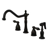 Kingston Brass Kb1790Albs 8-Inch Widespread Kitchen Faucet With Brass Sprayer, Matte Black