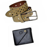 Men Belt & Wallet Combo Set For Men , Gift Set For Men , Gift Hamper For Birthday Or Other Occasion For Men & Boys (Light Brown)