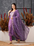 Anni Designer Women'S Cotton Blend Straight Printed Kurta With Pant & Dupatta (Doremi Purple-Nw_S_Purple_Small),Purple,S,Cotton Blend,Regular,