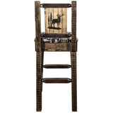 Montana Woodworks Homestead Collection Barstool With Upholstered Seat, Woodland Pattern, Laser Engraved Elk Design, Stained & La