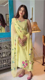 Anni Designer Women'S Rayon Viscose Straight Printed Kurta With Pant & Dupatta (Rehnuma Yellow_M_Yellow_Medium),Yellow,M,,,