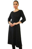 Soch Womens Black Rayon Sequin Embroidered Boat-Neck Straight Kurta Black Xl