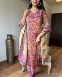 Anni Designer Women'S Rayon Blend Straight Printed Kurta With Pant & Dupatta (Omsing Pink_S_Pink_Small),Pink,S,Rayon Blend,Regular,