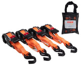 Mytee Products 4 Pack Orange Auto Retract NORATCHETING Ratchet Straps | 1 x 12 Retractable Ratchet Straps with Zinc Coated S