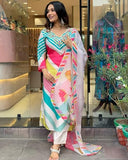 Anni Designer Women'S Cotton Blend Straight Printed Kurta With Pant & Dupatta (Dhimi Pink-Nw_L_Pink_Large),Pink,L,Cotton Blend,Dhimi Pink-NW_250,
