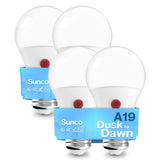 Sunco Dusk to Dawn LED Outdoor Light Bulb A19, Photocell Automatic for Exterior Lighting, 800 LM, 9W (60W Eqv.), 3000K Warm Whit