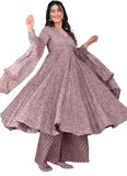 Gosriki Women'S Rayon Viscose Anarkali Printed Kurta With Palazzo & Dupatta (Sinners Purple-Vks01-Gs_M_Purple_Medium),Purple,,B0DX24X5QV
