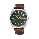 Seiko Dress Analog Green Dial Men'S Watch-Sur449P1 Genuine Leather, Brown Strap