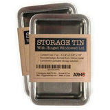 Rectangular Metal Storage Tin Box with Windowed Hinged Lid Plain Silver Blank Storage Case, Survival Kit Tins 5.5 x 3.5 (2X)