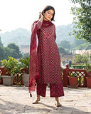 Gosriki Women'S Cotton Blend Straight Printed Kurta With Pant & Dupatta (Bc Maroon-Gs_5Xl_Maroon_Xxxxx-Large),Maroon,5,B0C5JQ9ZQ3