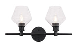 Living District Gene Industrial Mid-Century Modern 2 Light Entryway And Bathroom Wall Sconce In Black And Clear Glass