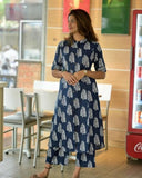 Anni Designer Women'S Rayon Viscose A-Line Printed Kurta With Pant (Kopek Blue-Vks01_L_Blue_Large),Blue,L,,,