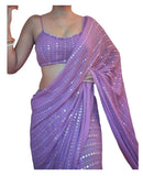 Flosive Women's Thread Sequence Work Georgette Saree With Blouse (LAVENDER)
