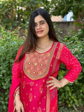 Gosriki Women'S Rayon Viscose Printed Straight Kurta With Pant & Dupatta (Villag Pink-Gs_S_Pink_Small),Pink,,B0DVP9VHBH