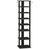HOOBRO 10 Tiers Vertical Shoe Rack, Wooden Shoe Storage Organizer with Hooks, Narrow Shoe Tower for 20 Pairs, Space Saving, for