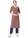 Pinkmint Kurta Set for Women Cotton Printed Straight Kurta with Pant (Pack of 1)