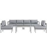 Modway Shore 5Piece Aluminum Outdoor Patio Sectional Sofa Set in Silver Gray