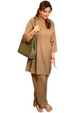 Gosriki Women'S Rayon Viscose A-Line Solid Kurta With Pant (Banjara Beige-Gs_L_Beige_Large),Beige,,B0F48ZFC3G