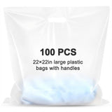 Maitys 100 Pcs 22x22 Clear Plastic Bags with Handles Large Merchandise Shopping Bags for Small Business, Retail, Boutique Stores