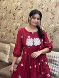 Anni Designer Women'S Rayon Blend Anarkali Printed Kurta With Pant (Anveshi Maroon_M_Maroon_Medium),Maroon,M,Rayon Blend,Anarkali,