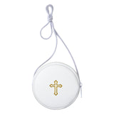 SilTriangle Leather Communion Burse for Pyx, Catholic Pyx Case with Strap for Communion Host Priests Deacons Gifts (White,Round)