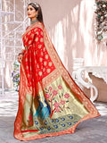 Greciilooks Saree For Women | Golden Saree For Women | Cotton Silk Saree For Women (Gl-S2339-Red)