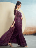 Satrani Womens Pure Georgette Saree (3473S696N_Wine)