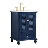 Elegant Decor Rhodes 24 Coastal Solid Wood Single Bathroom Vanity In Blue