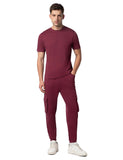 Fyltr Men'S Crewneck T-Shirt & Cargo Jogger Co-Ord Set - 100% Cotton | Half Sleeve T-Shirt| Jogger With Side & Cargo Pockets,Berry Cherry,Berry Cherry,L