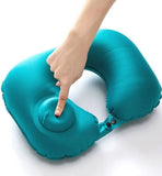 Glamore Peck Inflatable Travel Neck Pillow, Teal Green, PushButton Inflation Valve,Compression Bag For Office, Train, Car, Airp