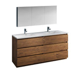 Fresca Lazzaro 72 Rosewood Free Standing Double Sink Modern Bathroom Vanity W/Medicine Cabinet - Faucet Sold Separately