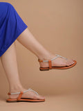 Shoetopia Embellished Ethnic Tan Flat Sandals For Women & Girls /Eu39,Tan,6,B0DDJKHPG5