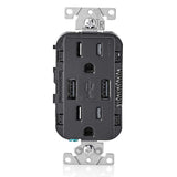 Leviton T5632-E Type-A USB in-Wall Charger with 15A Tamper-Resistant Outlet, USB Charger for Smartphones, Black