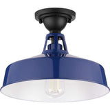 Cedar Springs Collection 1-Light Farmhouse Outdoor Semi-Flush Mount Light Navy