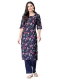 Pinkmint Kurta Set for Women Cotton Printed Straight Kurta with Pant (Pack of 1)
