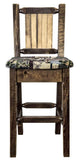 Montana Woodworks Homestead Collection Barstool With Upholstered Seat, Woodland Pattern, Laser Engraved Bronc Design, Stained &
