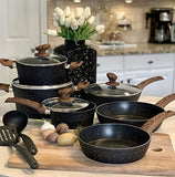 Kitchen Academy Induction Cookware Sets - 12 Piece Cooking Pan Set Granite Black Nonstick Pots and Pans Set-New