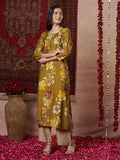 Anni Designer Women'S Rayon Blend Straight Printed Kurta With Pant (Kejri Gold_Xl_Gold_X-Large),Gold,XL,Rayon Blend,Classic,