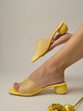 Shoetopia Clear Strap Solid Yellow Block Heels For Women & Girls /Uk4,Yellow,4,B0BZPV2NGS